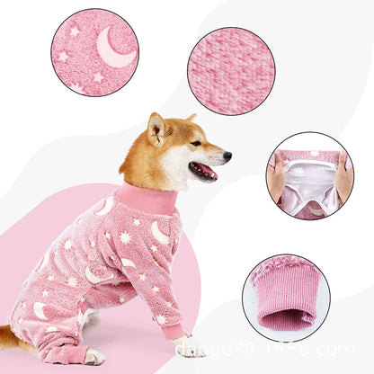 Dog Pajamas Jumpsuit - Warm Fleece Four-Legged Winter Outfit for Medium Large Dogs - ZOOMNSTORE