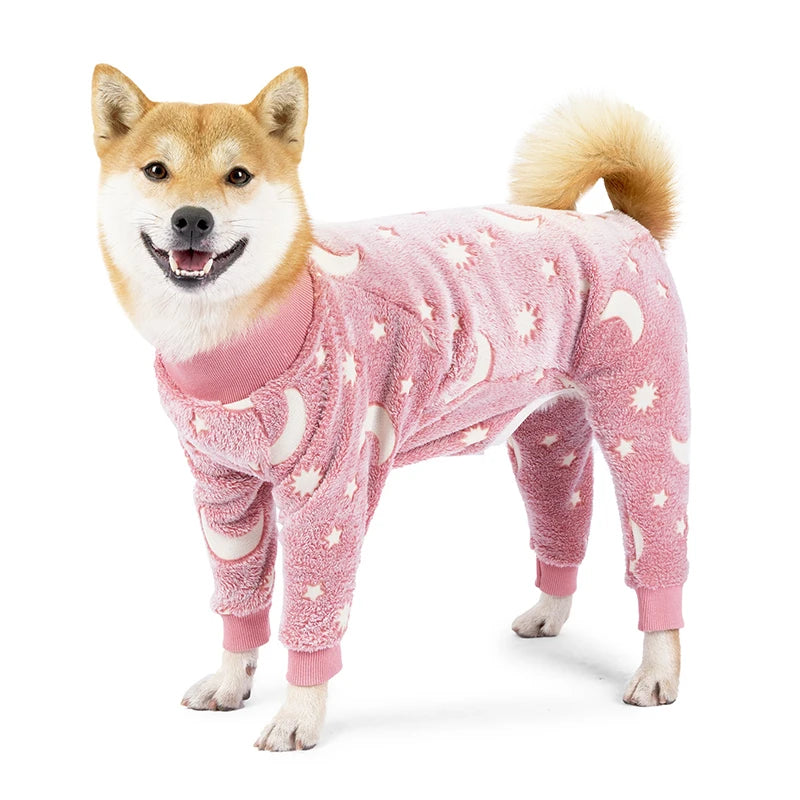 Dog Pajamas Jumpsuit - Warm Fleece Four-Legged Winter Outfit for Medium Large Dogs - ZOOMNSTORE