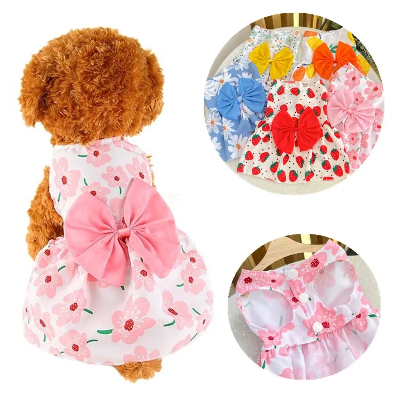 Cute Dog Princess Dress - Spring Summer Bow Lace Skirt for Small Medium Puppies - ZOOMNSTORE