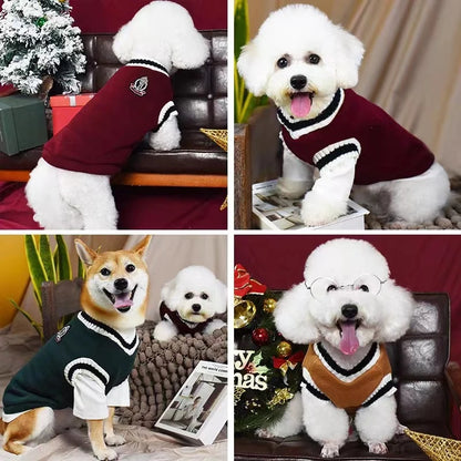 Winter Dog Sweater - V-neck Knitwear for Small Dogs and Puppies - ZOOMNSTORE