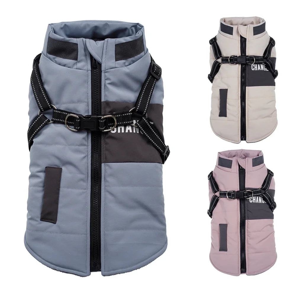 Dog Windbreaker Jacket - Waterproof Fleece Coat with Dual D Leash Attachment - ZOOMNSTORE