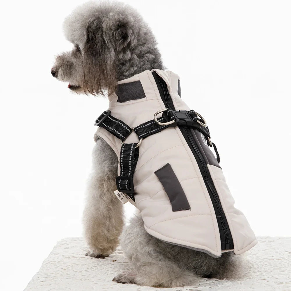 Dog Windbreaker Jacket - Waterproof Fleece Coat with Dual D Leash Attachment - ZOOMNSTORE