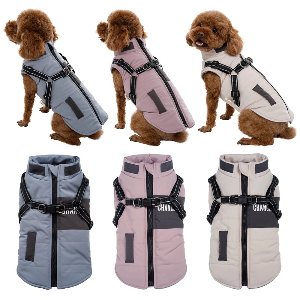 Dog Windbreaker Jacket - Waterproof Fleece Coat with Dual D Leash Attachment - ZOOMNSTORE