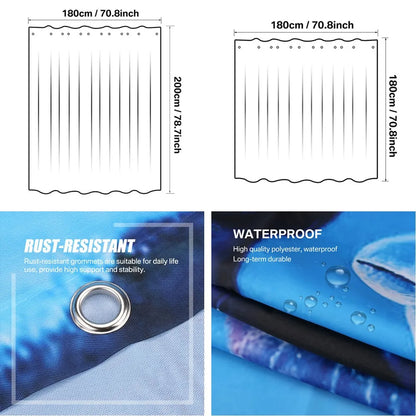 Dolphin Shower Curtain - Blue Underwater Ocean Theme Kids Bathroom Decor with Hooks - ZOOMNSTORE