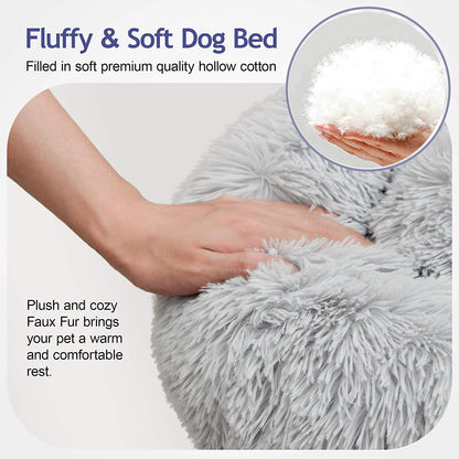 Donut Dog Bed - Soft Plush Pet Bed With Raised Rim, Warm Washable Cushion - ZOOMNSTORE