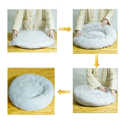 Donut Dog Bed - Soft Plush Pet Bed With Raised Rim, Warm Washable Cushion - ZOOMNSTORE