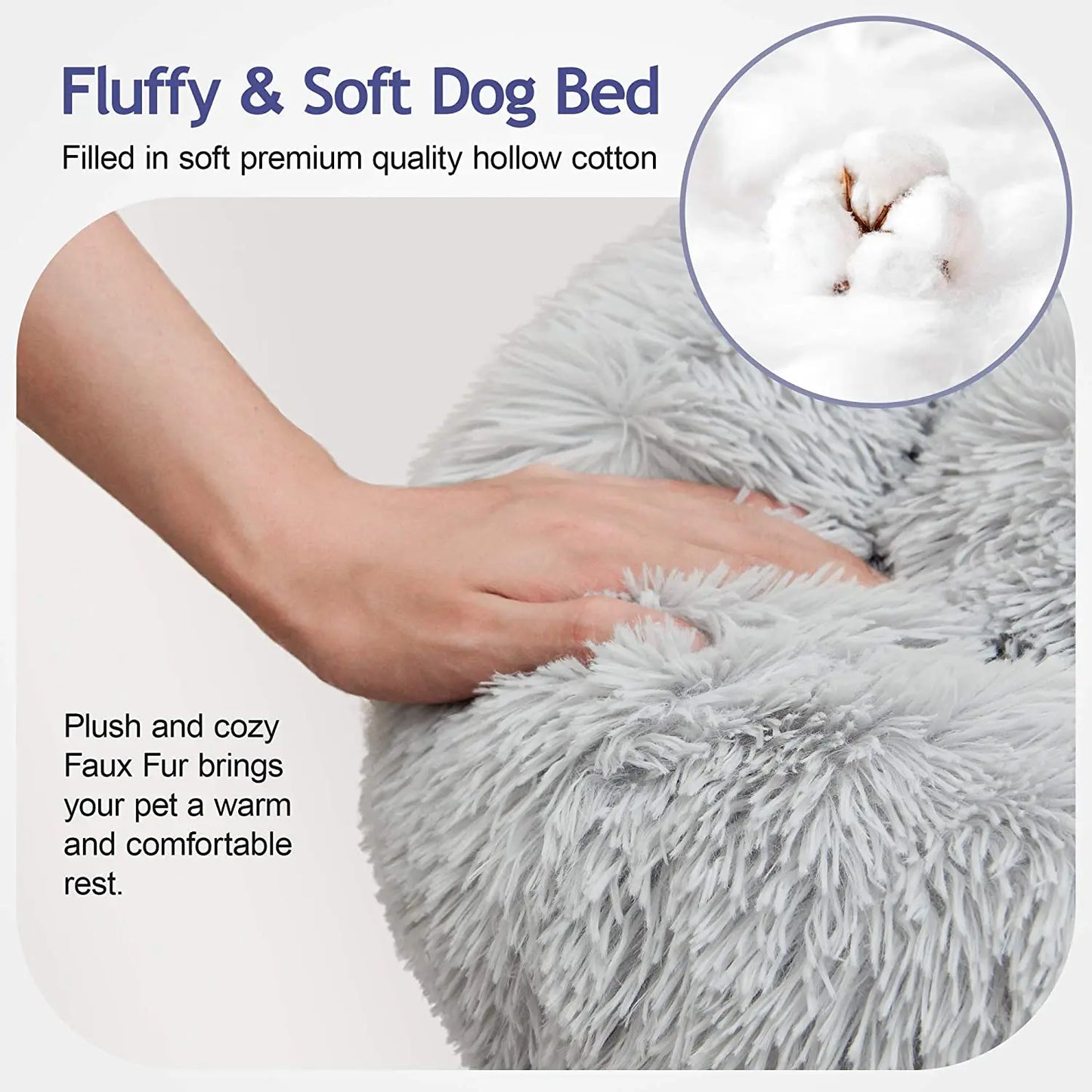 Donut Dog Bed - Soft Plush Pet Bed With Raised Rim, Warm Washable Cushion - ZOOMNSTORE