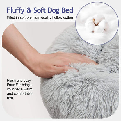 Donut Dog Bed - Soft Plush Pet Bed With Raised Rim, Warm Washable Cushion - ZOOMNSTORE