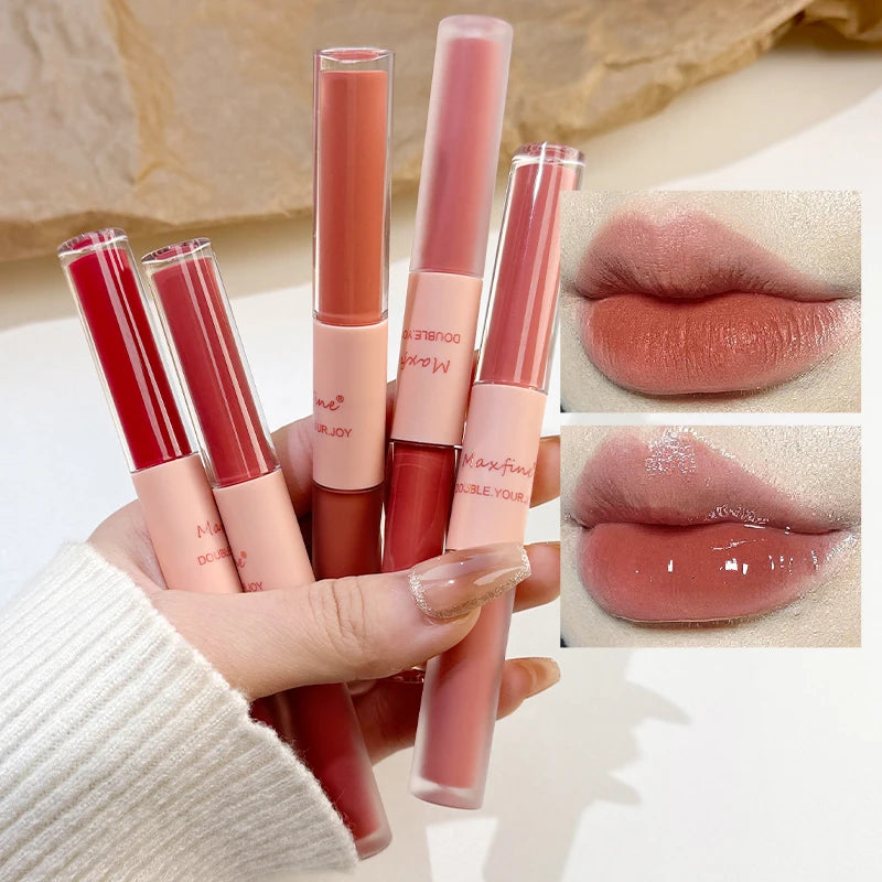 Double Headed Matte Lip Glaze - Long Lasting Waterproof Lipstick for Daily Use - ZOOMNSTORE