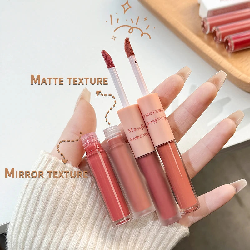 Double Headed Matte Lip Glaze - Long Lasting Waterproof Lipstick for Daily Use - ZOOMNSTORE