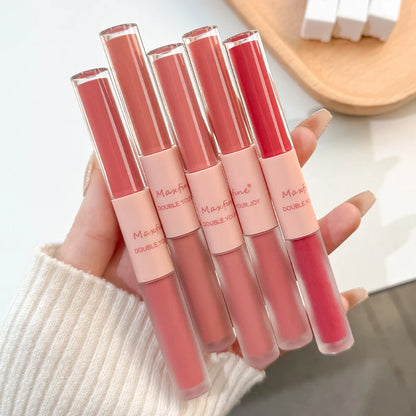 Double Headed Matte Lip Glaze - Long Lasting Waterproof Lipstick for Daily Use - ZOOMNSTORE