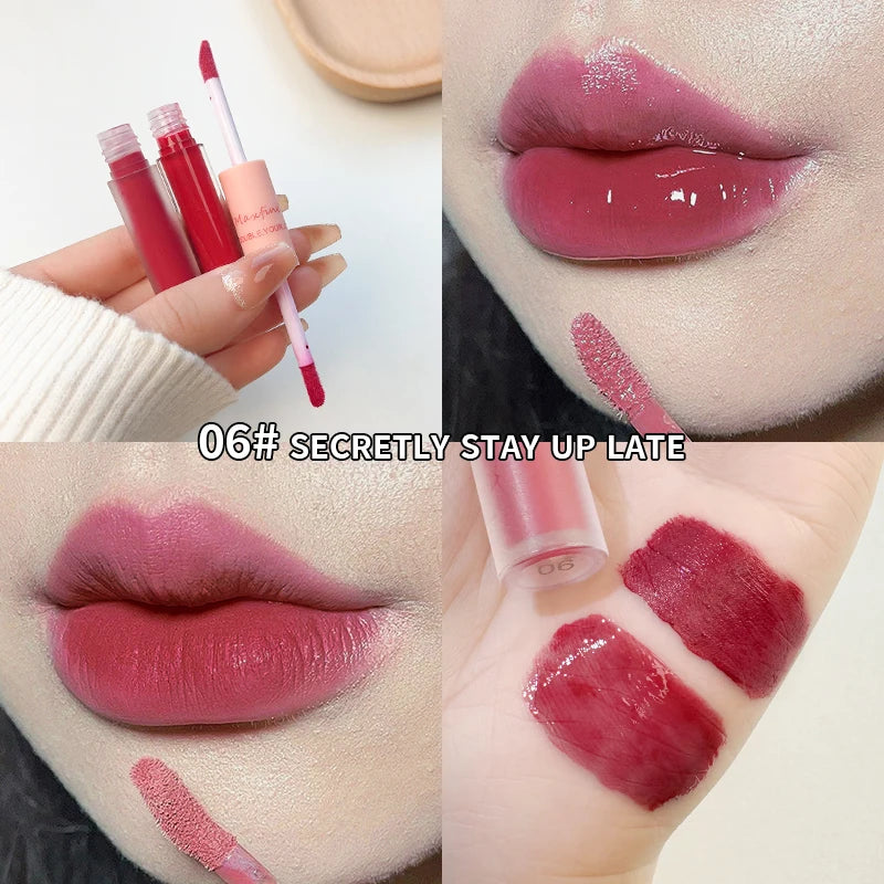 Double Headed Matte Lip Glaze - Long Lasting Waterproof Lipstick for Daily Use - ZOOMNSTORE
