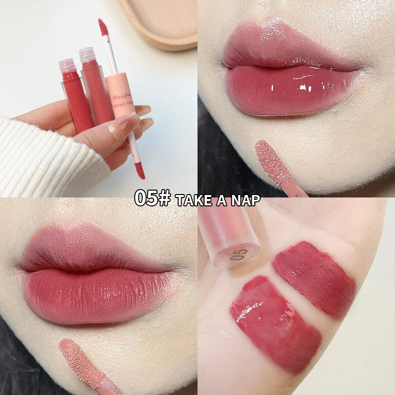 Double Headed Matte Lip Glaze - Long Lasting Waterproof Lipstick for Daily Use - ZOOMNSTORE
