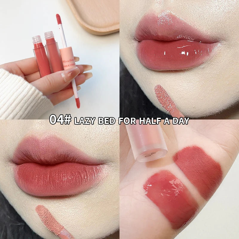Double Headed Matte Lip Glaze - Long Lasting Waterproof Lipstick for Daily Use - ZOOMNSTORE