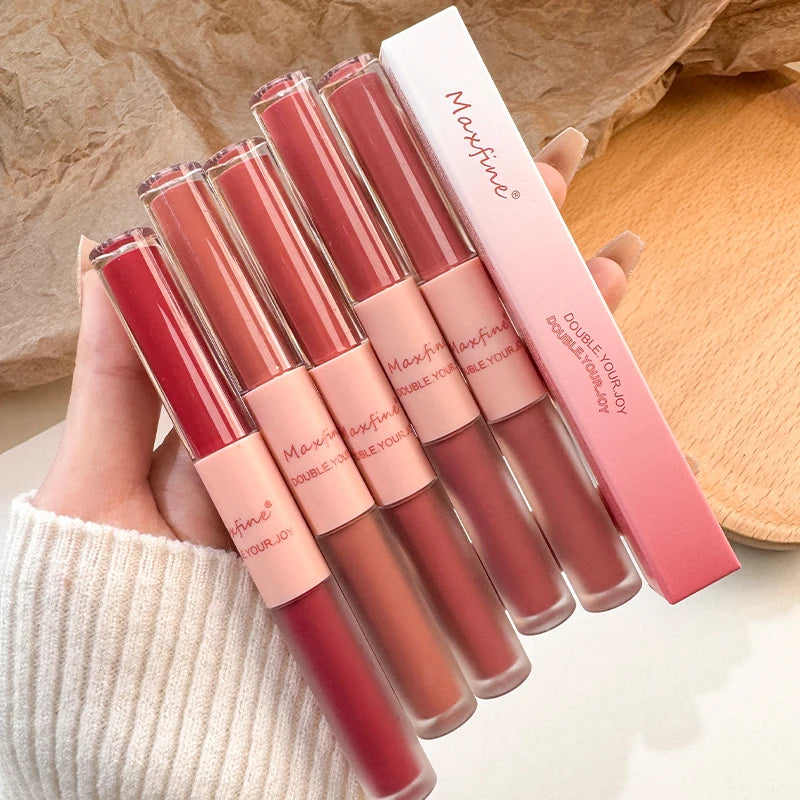 Double Headed Matte Lip Glaze - Long Lasting Waterproof Lipstick for Daily Use - ZOOMNSTORE