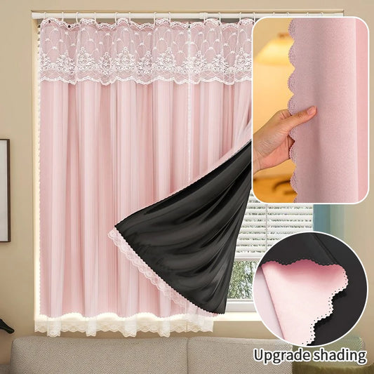 Double Layer Blackout Lace Curtains - Sheer Drapes for Living Room  Bedroom - ZOOMNSTORE