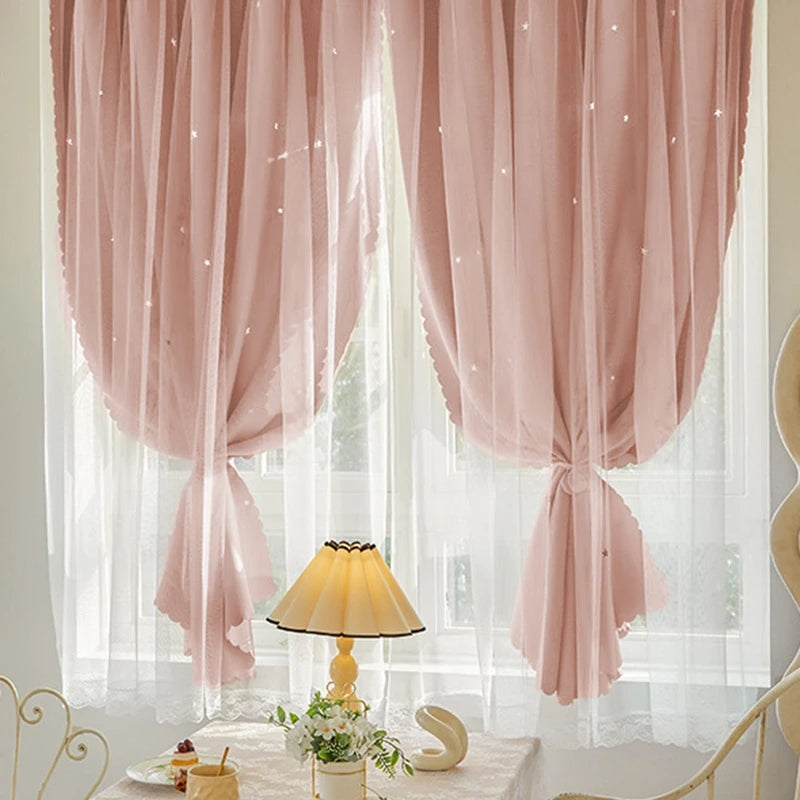 Double Layer Blackout Lace Curtains - Sheer Drapes for Living Room  Bedroom - ZOOMNSTORE