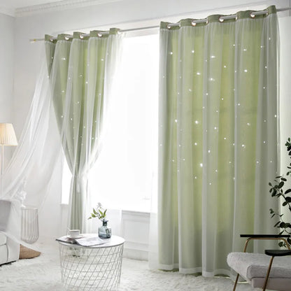 Double Layer Sheer Kids Curtains - Romantic Star Design Drapes for Living Room  Bedroom - ZOOMNSTORE
