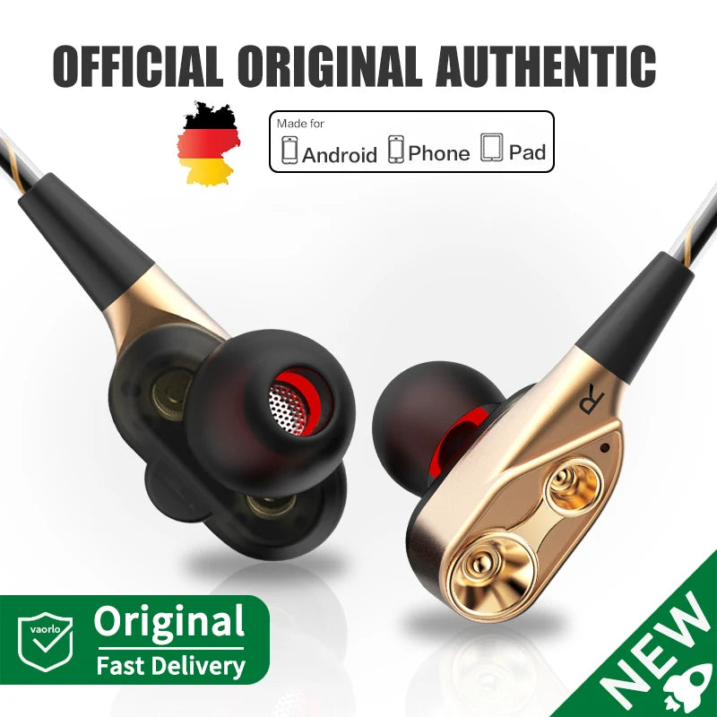 Double Moving Coil Headphones - Wired In-Ear Earphones With Mic & Bass Surround Sound - ZOOMNSTORE