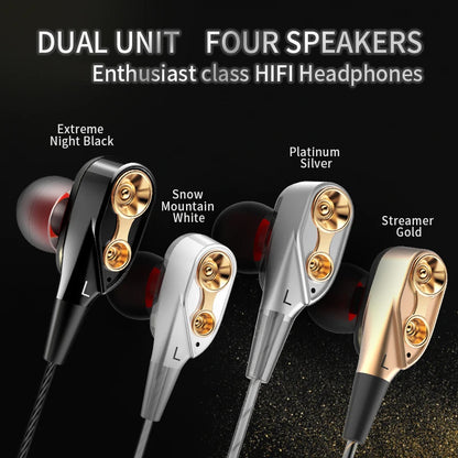 Double Moving Coil Headphones - Wired In-Ear Earphones With Mic & Bass Surround Sound - ZOOMNSTORE