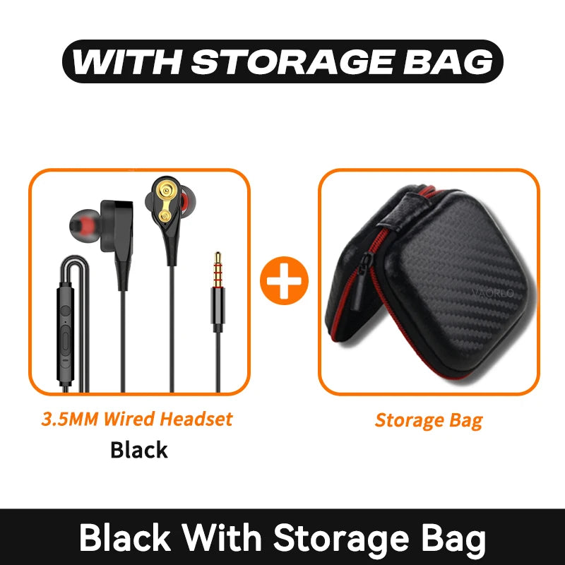 Double Moving Coil Headphones - Wired In-Ear Earphones With Mic & Bass Surround Sound - ZOOMNSTORE