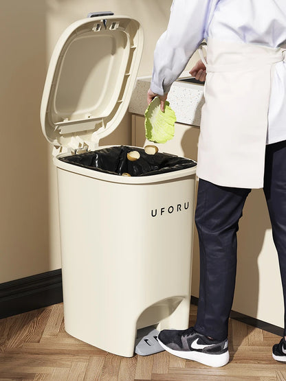 Double Pedal Trash Can 10L20L - Large Capacity Foot-Push Bin for Kitchen Bathroom Living Room - ZOOMNSTORE