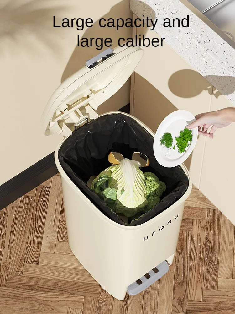Double Pedal Trash Can 10L20L - Large Capacity Foot-Push Bin for Kitchen Bathroom Living Room - ZOOMNSTORE