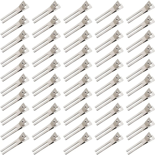 Double Prong Curl Clips - 50pcs Metal Alligator Hairdressing Clips 1.8" Section Hair Pins - ZOOMNSTORE
