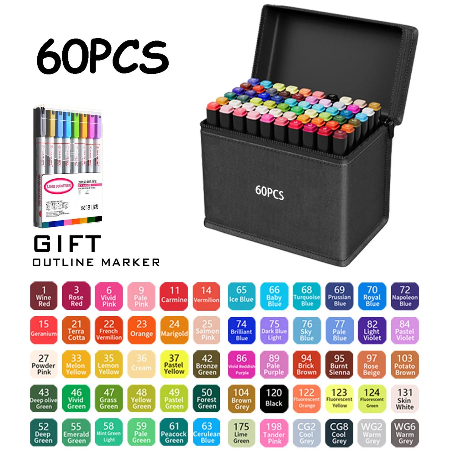 24/36/48/60/80/120/168 Colors Double Tip Permanent Art Marker pens for Drawing Painting Sketching Comics Design School Supplies - ZOOMNSTORE