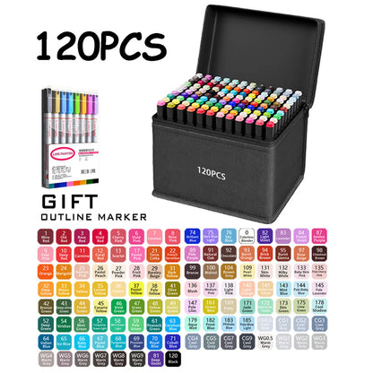 24/36/48/60/80/120/168 Colors Double Tip Permanent Art Marker pens for Drawing Painting Sketching Comics Design School Supplies - ZOOMNSTORE