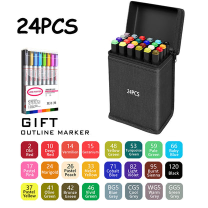 24/36/48/60/80/120/168 Colors Double Tip Permanent Art Marker pens for Drawing Painting Sketching Comics Design School Supplies - ZOOMNSTORE