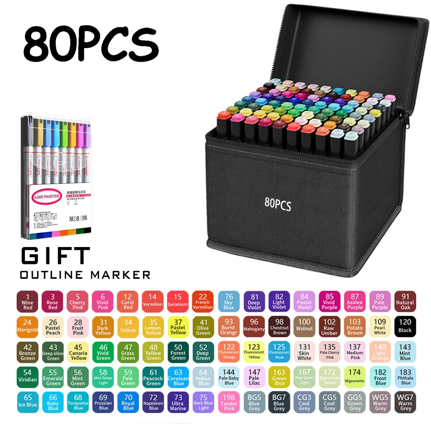 24/36/48/60/80/120/168 Colors Double Tip Permanent Art Marker pens for Drawing Painting Sketching Comics Design School Supplies - ZOOMNSTORE