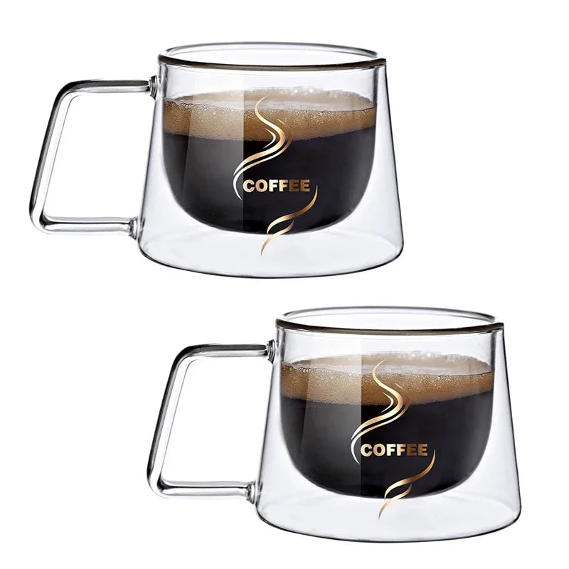 Double Wall Espresso Cup - 200ML Heat Resistant Borosilicate Glass Mug with Handle - ZOOMNSTORE
