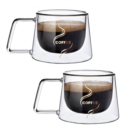 Double Wall Espresso Cup - 200ML Heat Resistant Borosilicate Glass Mug with Handle - ZOOMNSTORE