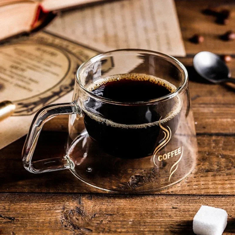 Double Wall Espresso Cup - 200ML Heat Resistant Borosilicate Glass Mug with Handle - ZOOMNSTORE