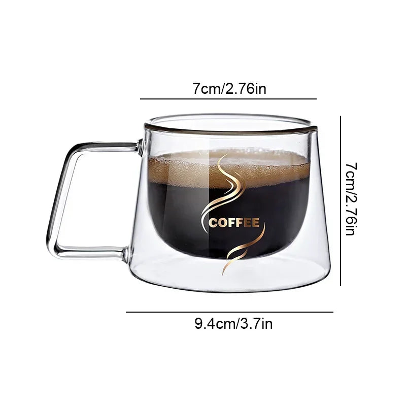 Double Wall Espresso Cup - 200ML Heat Resistant Borosilicate Glass Mug with Handle - ZOOMNSTORE
