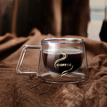 Double Wall Espresso Cup - 200ML Heat Resistant Borosilicate Glass Mug with Handle - ZOOMNSTORE