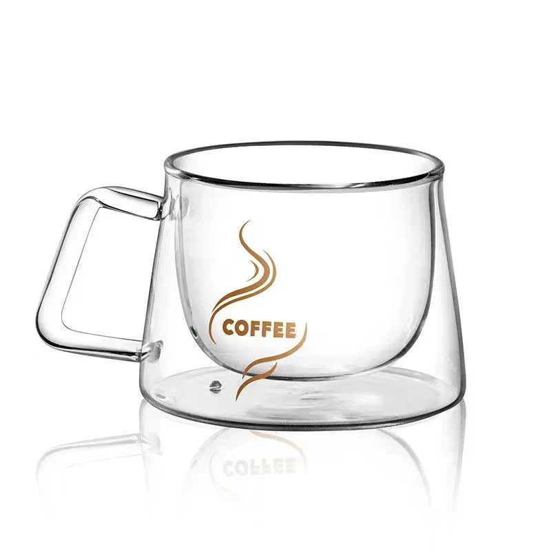 Double Wall Espresso Cup - 200ML Heat Resistant Borosilicate Glass Mug with Handle - ZOOMNSTORE