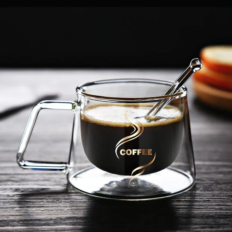 Double Wall Espresso Cup - 200ML Heat Resistant Borosilicate Glass Mug with Handle - ZOOMNSTORE