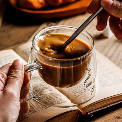 Double Wall Espresso Cup - 200ML Heat Resistant Borosilicate Glass Mug with Handle - ZOOMNSTORE