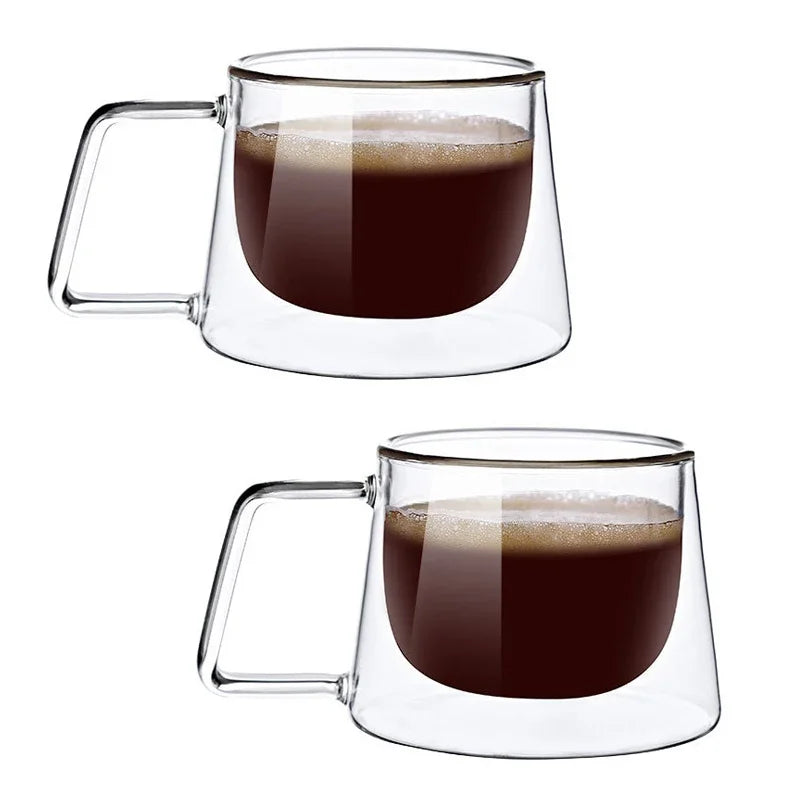 Double Wall Espresso Cup - 200ML Heat Resistant Borosilicate Glass Mug with Handle - ZOOMNSTORE