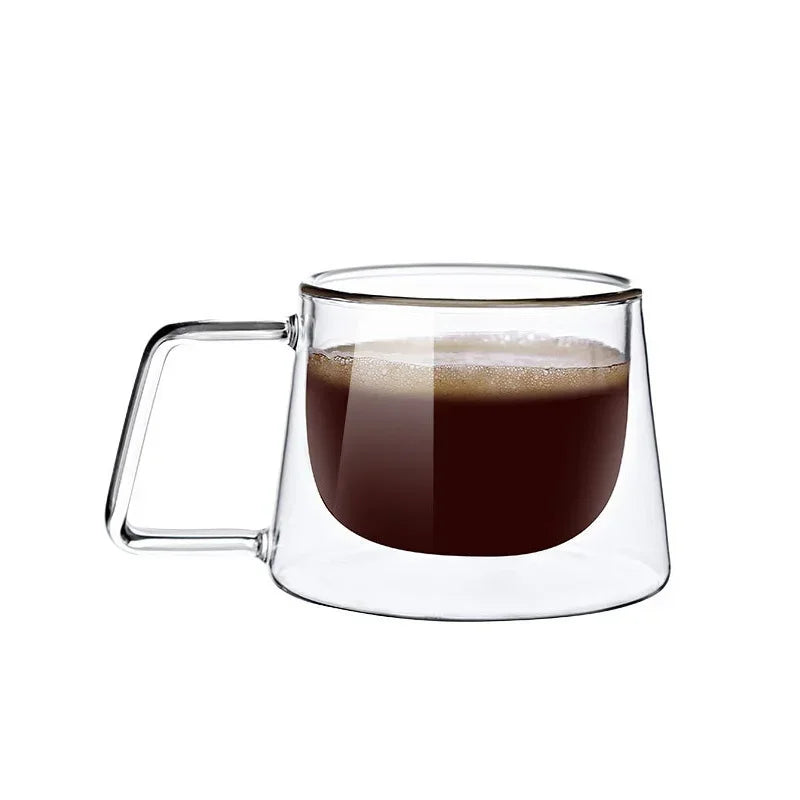 Double Wall Espresso Cup - 200ML Heat Resistant Borosilicate Glass Mug with Handle - ZOOMNSTORE