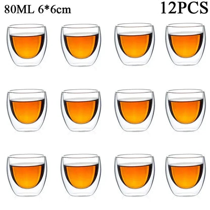 Double Wall Glass Cup - 2-18PCS Borosilicate Tea Set | Transparent Round Drinkware - ZOOMNSTORE