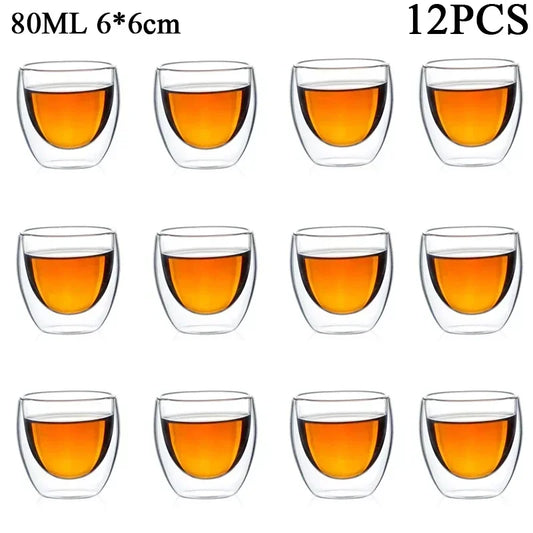 Double Wall Glass Cup - 2-18PCS Borosilicate Tea Set | Transparent Round Drinkware - ZOOMNSTORE
