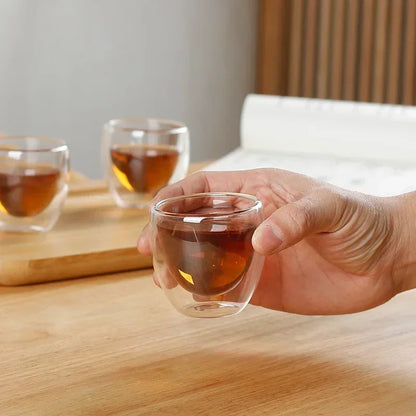 Double Wall Glass Cup - 2-18PCS Borosilicate Tea Set | Transparent Round Drinkware - ZOOMNSTORE