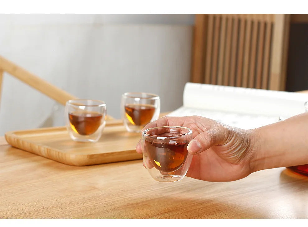 Double Wall Glass Cup - 2-18PCS Borosilicate Tea Set | Transparent Round Drinkware - ZOOMNSTORE