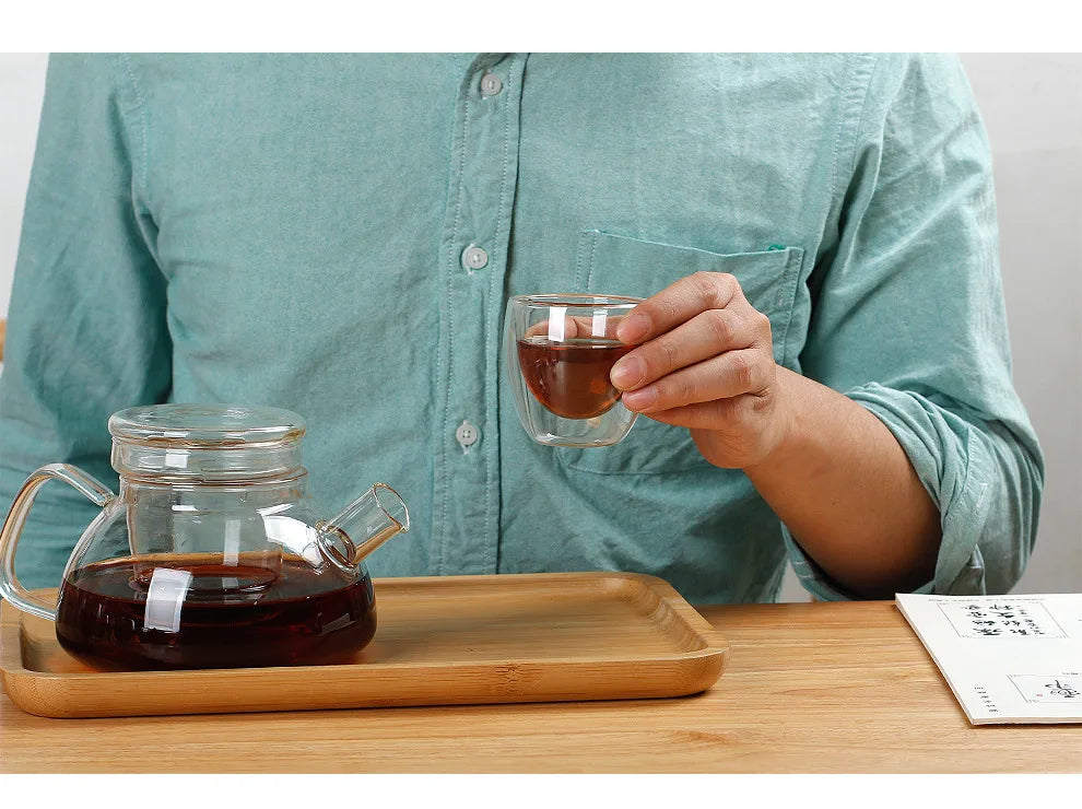 Double Wall Glass Cup - 2-18PCS Borosilicate Tea Set | Transparent Round Drinkware - ZOOMNSTORE