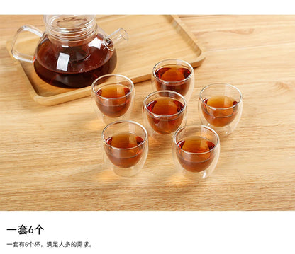 Double Wall Glass Cup - 2-18PCS Borosilicate Tea Set | Transparent Round Drinkware - ZOOMNSTORE