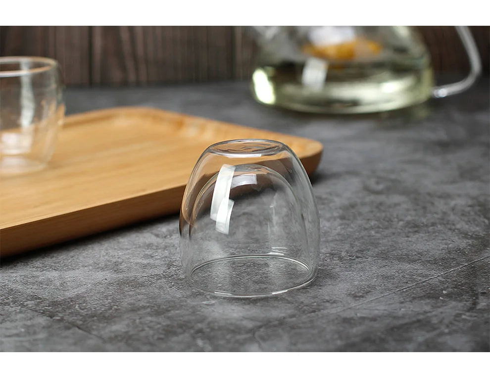 Double Wall Glass Cup - 2-18PCS Borosilicate Tea Set | Transparent Round Drinkware - ZOOMNSTORE