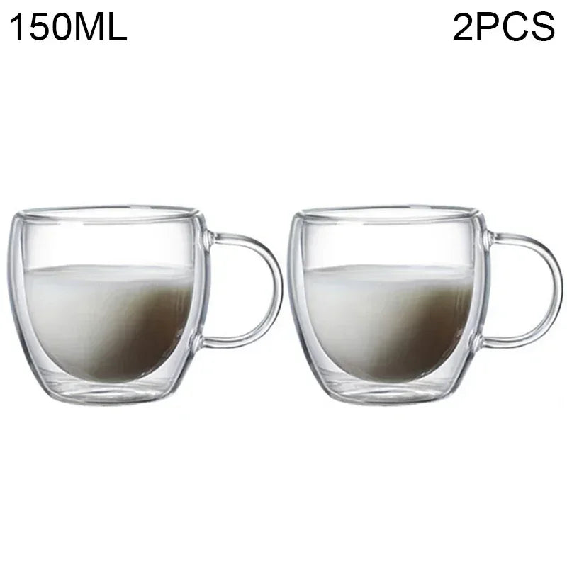 Double Wall Glass Cup - 2-18PCS Borosilicate Tea Set | Transparent Round Drinkware - ZOOMNSTORE